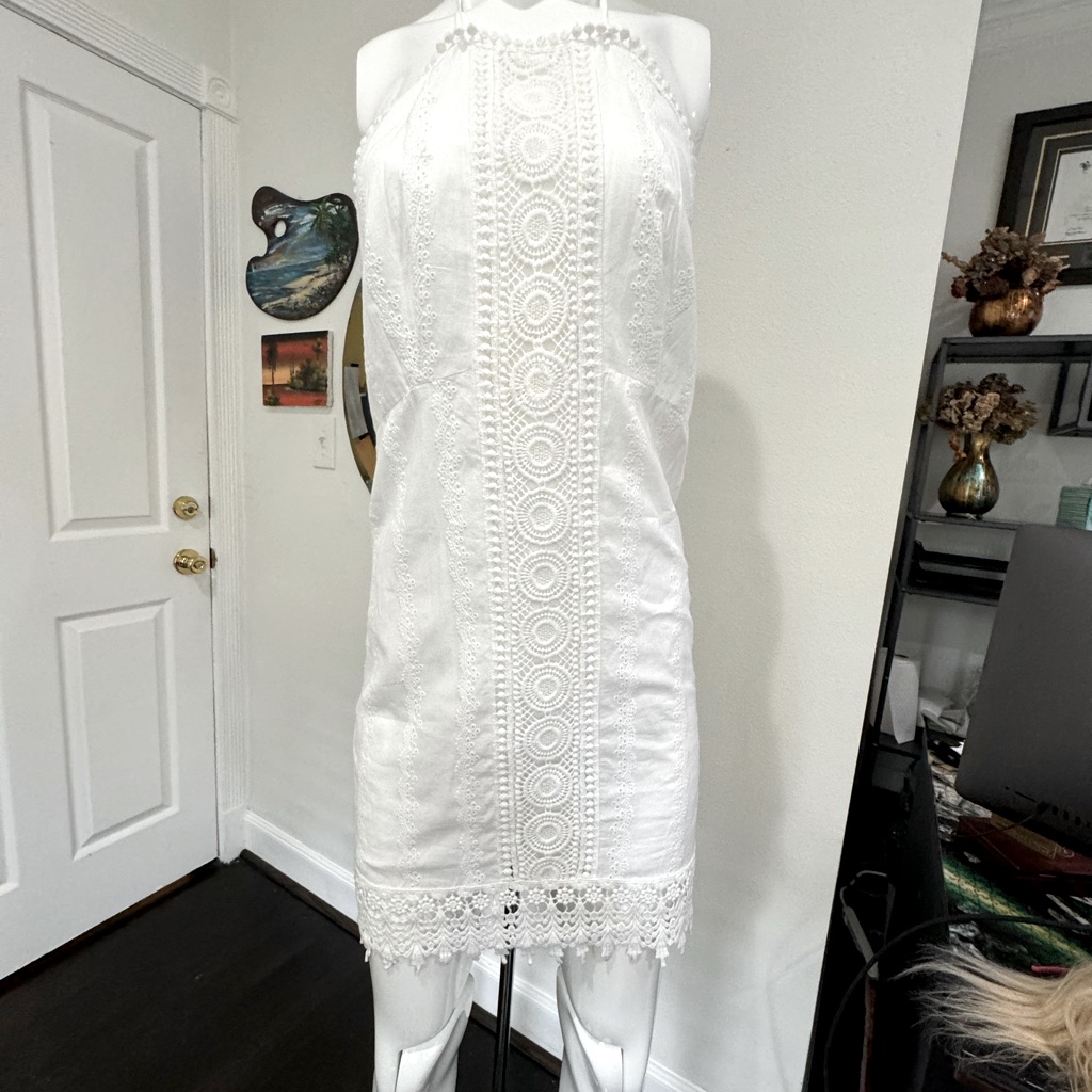 The Cove Atlantis Resort Wear White Detailed Halter Tie, Open Back Dress Coverup